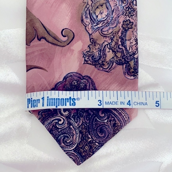 Zylos George Machado Men’s Tie. 100% Silk. Mauve Base w/ Brown & Purple Paisley - Picture 5 of 5